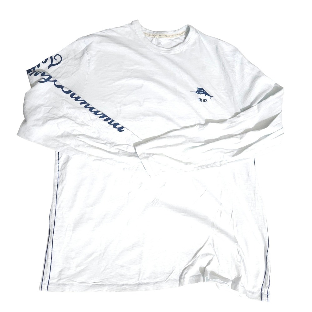 Tommy Bahama Mens White Pima Cotton Long Sleeve Marlin Graphic T-Shirt Large